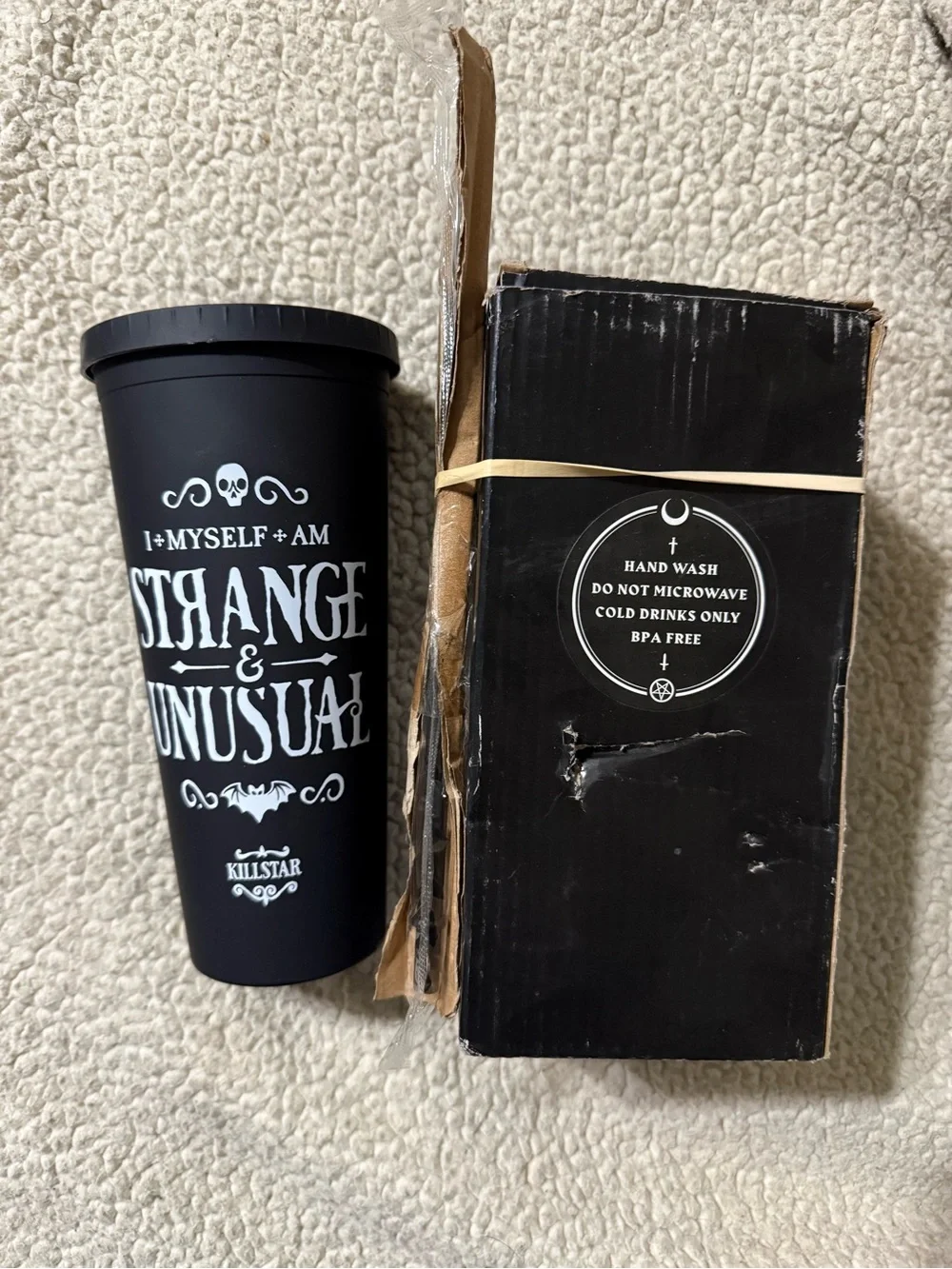 Killstar 22oz Black & White 'Strange & Unusual' Travel Cup